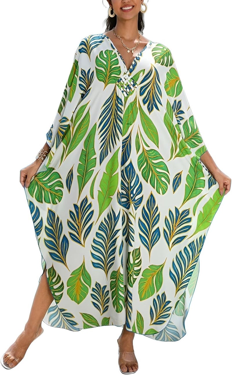 KEYLORTING Women's Plus Size Kaftan Dress – Plus Size Maxi Dress Moo Moos Beach Cover Up,Bathing Suit Cover-Up Loungewear - Image 1